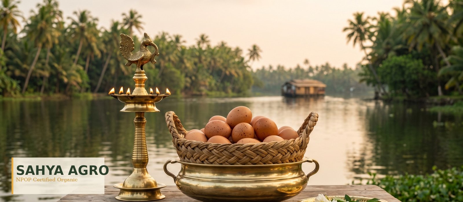 Sahya Agro — Kerala organic eggs, backwaters + brass nilavilakku