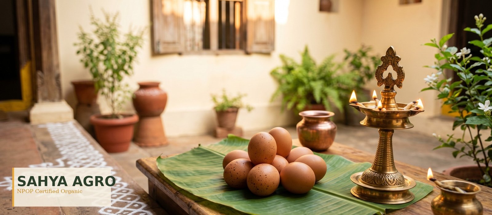 Sahya Agro — Tamil culture, banana leaf, brass kuttuvilakku